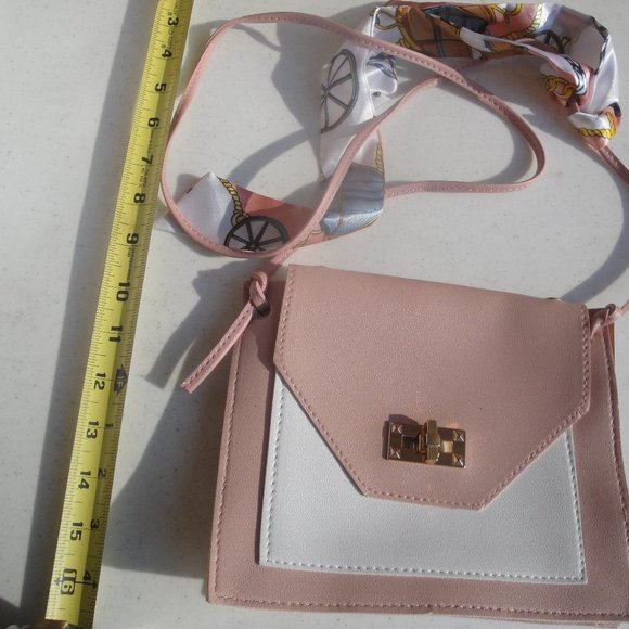 Handbags - Adorable Soft Pink and White Crossbody bag with Scarf...great for phone and keys